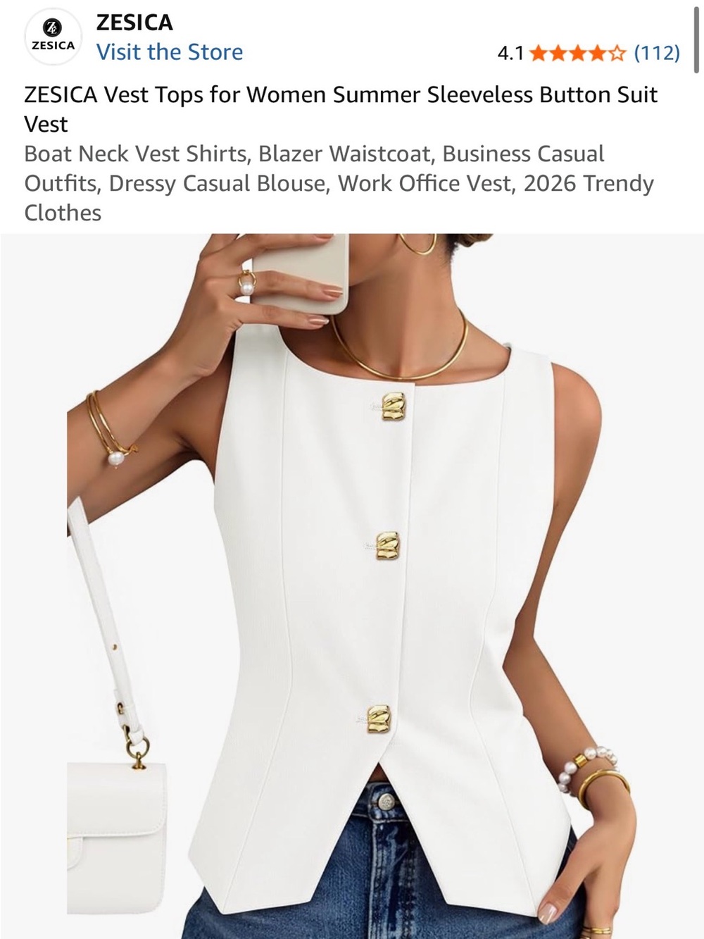 NEW w/Tag White Sleeveless Button Front Vest Top